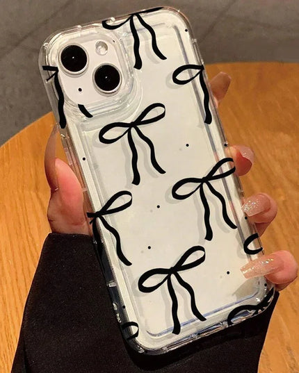 Cute Pink Heart Bow Phone Case for IPhone 17 16 15 14 13 12 11 Pro Max 13 12 Mini 17Air 16e Shockproof Soft Clear Cases Coque