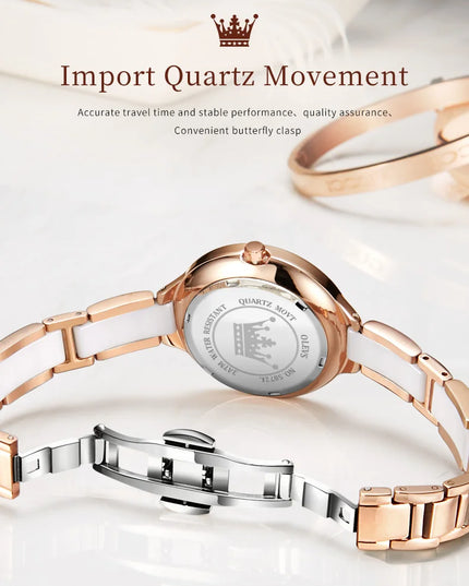 OLEVS 5872 Woman Watches Imported Japan Quartz Movement Waterproof Watch for Women Elegant Ceramic Strap Ladies Wristwatch Gifts