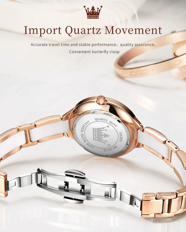 OLEVS 5872 Woman Watches Imported Japan Quartz Movement Waterproof Watch for Women Elegant Ceramic Strap Ladies Wristwatch Gifts