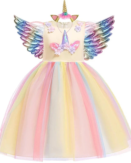 Kids Unicorn Dress for Girls Party Dresses Flower Appliques Ball Gown Little Girl Princess Costumes Summer Children Clothing