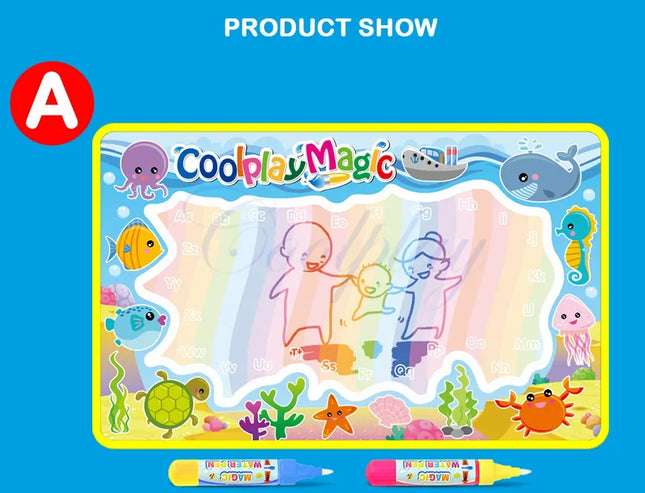 Animal Themes Rainbow Water Drawing Mat with 2 Pens Kids Water Doodle Mat Coloring Books Water Painting Rug Xmas Gift for Kids