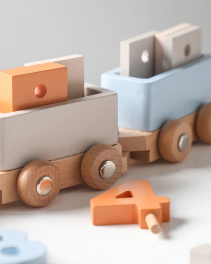 Montessori Toys Wooden Train Birthday Toy Baby Educational Toys Wooden Trolley Baby Learning Toys Number Of Wood Baby Toys Gifts