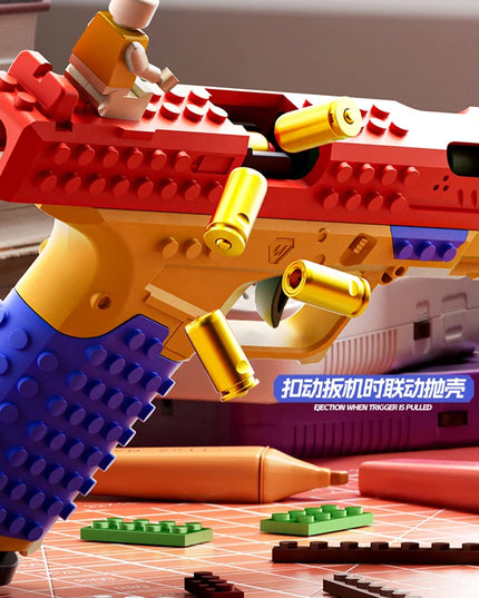 Building Block Pistol Shell Throwing Continuous Firing Airsoft Blowback Empty Hanging Toy Gun Outdoor CS Weapon for Boys Adult
