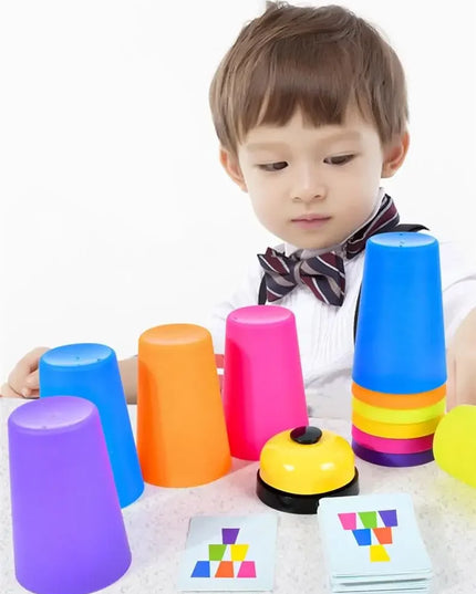 Montessori Toys Stack Cup Game With Card Educational Intellectual Enlightenment Color Cognition Logic Training Kids Children