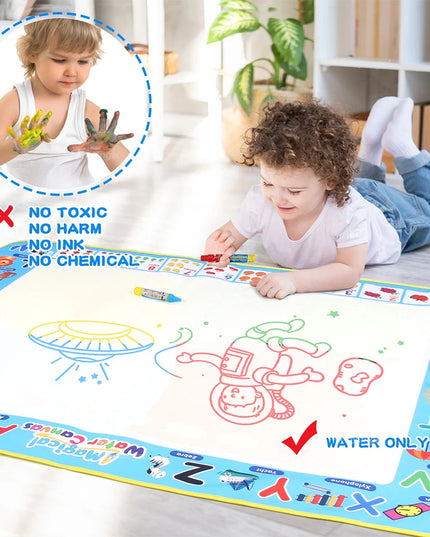No Mess Magic Water Drawing Mat Doodle Board Reusable Educational Toy with Pens & Stamps, Gift for Toddler Boys Girls