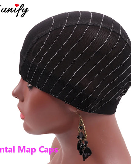 1Pcs Glueless Mesh Cap With White Line For Wig Making Black Frontal Map Cap With Guideline For Beginner Hairnet 4*4 Lace Closure