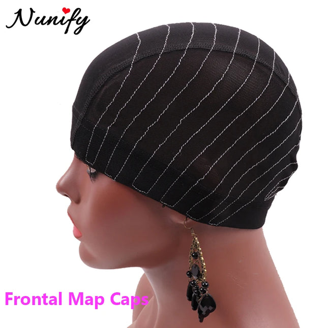 1Pcs Glueless Mesh Cap With White Line For Wig Making Black Frontal Map Cap With Guideline For Beginner Hairnet 4*4 Lace Closure