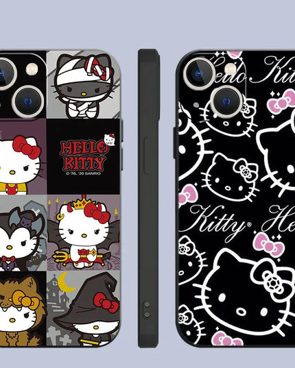 Phone Case For iPhone 11 12 13 14 Pro Max Mini XS XR X 8 7 6S 6 15 se Plus Black Silicone Cover Fundas Cute Cool Hello Kitty Cat