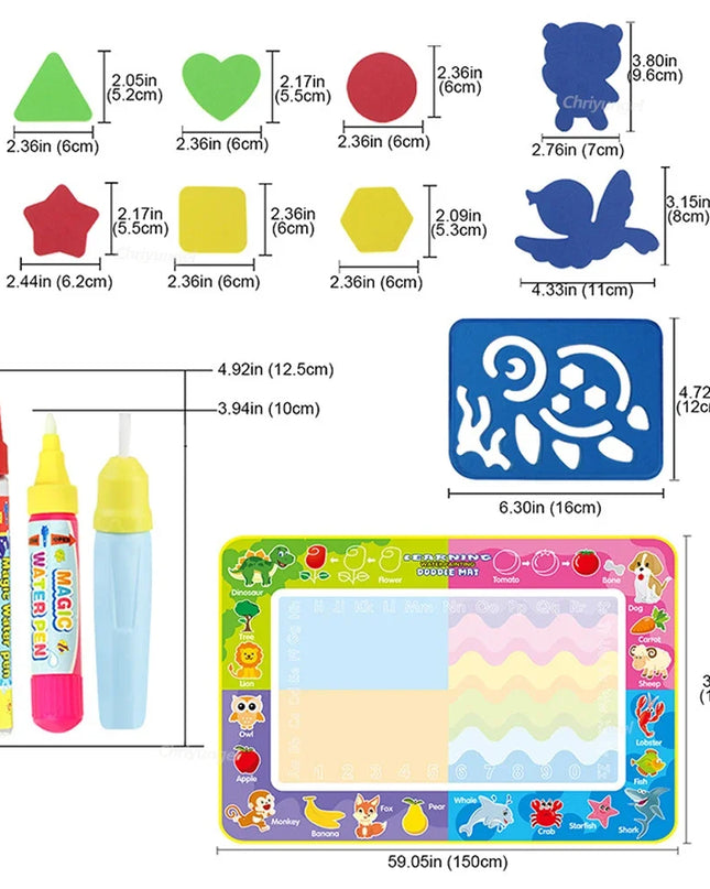 150x100cm Magic Water Drawing Mat for Kids Coloring Doodle Mat with Magic Pens Painting Board Educational Montessori Toys