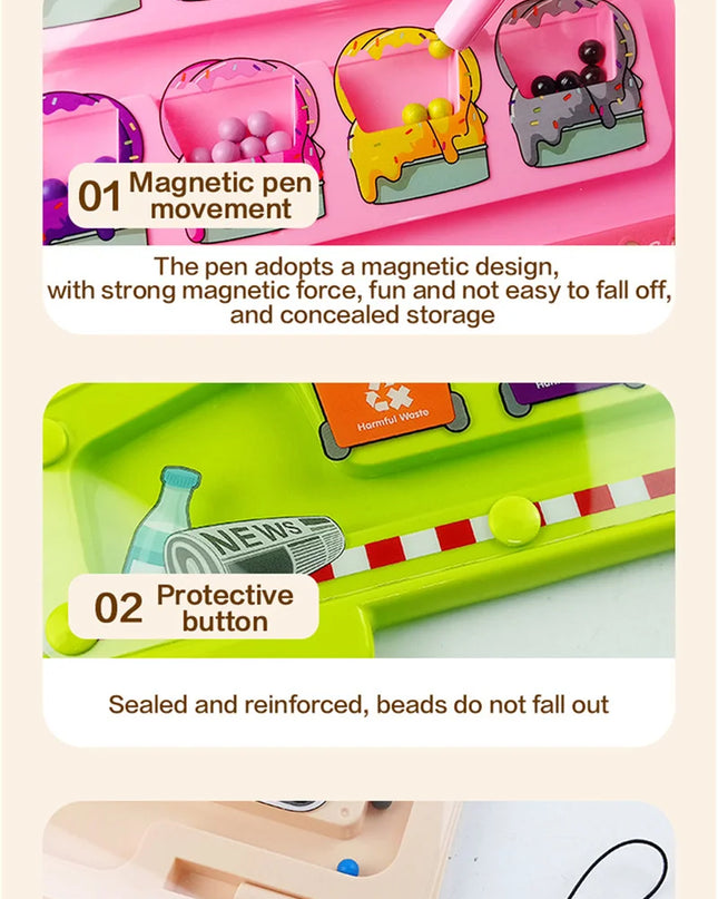 Montessori Magnetic Maze Color Sorting Game Kids Toys Fine Motor Training Pen Control Moving Bead Sensory Play Educational Toys