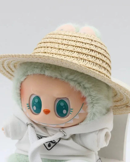 Labubu open top straw hat, party clothing accessories, rustic style Labubu baby clothes decoration accessories (hat only)