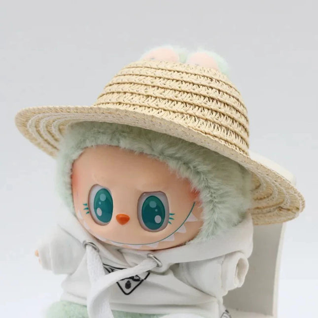 Labubu open top straw hat, party clothing accessories, rustic style Labubu baby clothes decoration accessories (hat only)