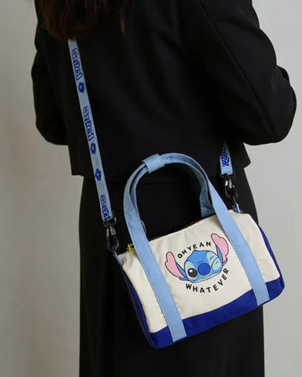 MINISO Stitch Canvas Shoulder Bag For Women Cartoon Strawberry Bear Casual Crossbody Bag Daily Commuting Gift for Kids Christmas