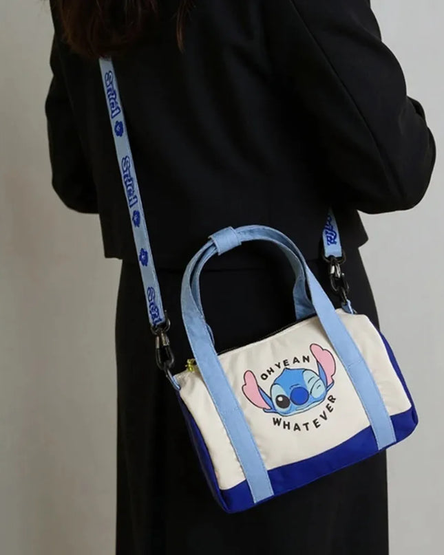 MINISO Stitch Canvas Shoulder Bag For Women Cartoon Strawberry Bear Casual Crossbody Bag Daily Commuting Gift for Kids Christmas