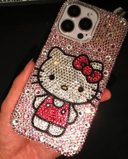 Hello Kitty Rhinestone Bling Crystal Phone Case Chain For iPhone 16 12 13 14 15Pro Max X Xs XR 7 8 Plus SE 2 3 10 Transparent Bu