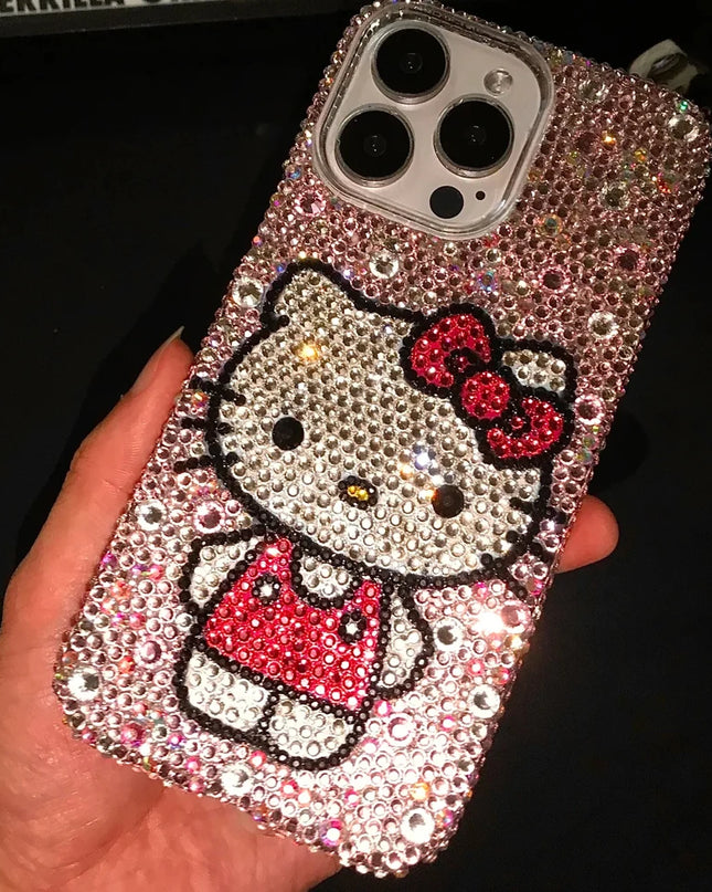 Hello Kitty Rhinestone Bling Crystal Phone Case Chain For iPhone 16 12 13 14 15Pro Max X Xs XR 7 8 Plus SE 2 3 10 Transparent Bu