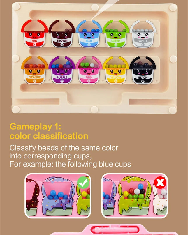 Montessori Magnetic Maze Color Sorting Game Kids Toys Fine Motor Training Pen Control Moving Bead Sensory Play Educational Toys