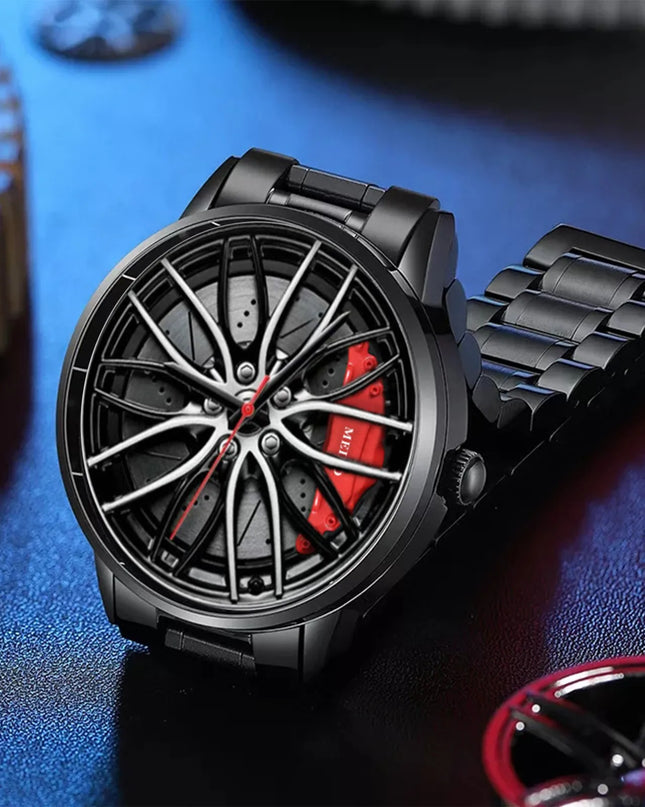 Car Watches For Men Waterproof Stainless Steel Quartz Wrist Watch Sports Men's Watches With Car Wheel Rim Hub Design