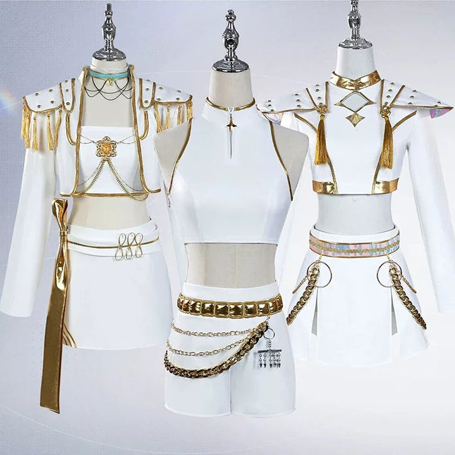 KPop Rumi Mira Zoey White Singing Suit Women Girls Halloween Party Role Playing Outfit Cosplay Costume Wig for Adult Children