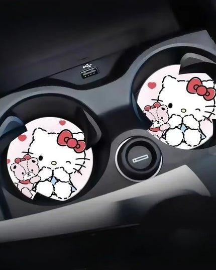 2pcs Sanrio Hello Kitty Car cup Coasters Cartoon car inner Decoration Anti Slip Mat silicone Car Cup pad Gifts for girl friend