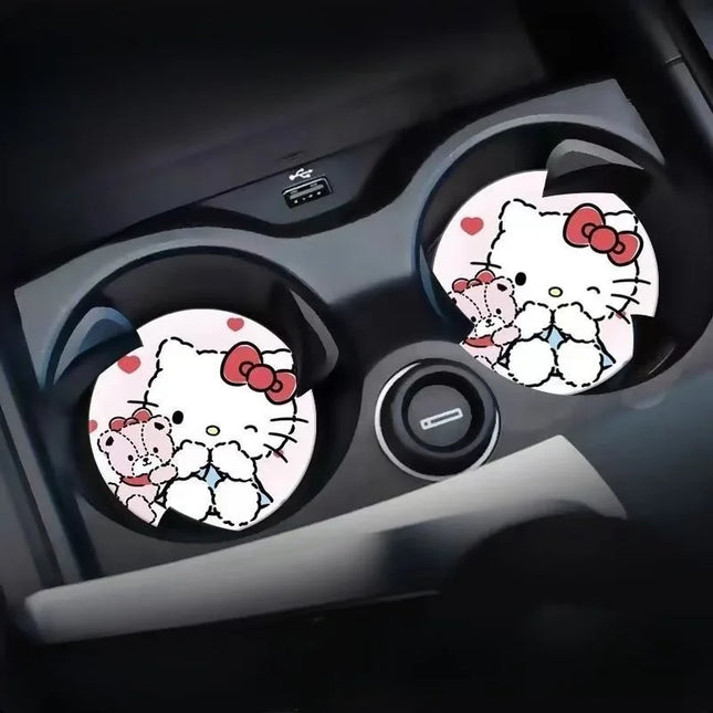 2pcs Sanrio Hello Kitty Car cup Coasters Cartoon car inner Decoration Anti Slip Mat silicone Car Cup pad Gifts for girl friend