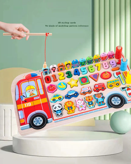Montessori Educational Wooden Toys Preschool Children Fire Truck Busy Board Math Fishing Games Early Toys For Kids Xmas Gifts