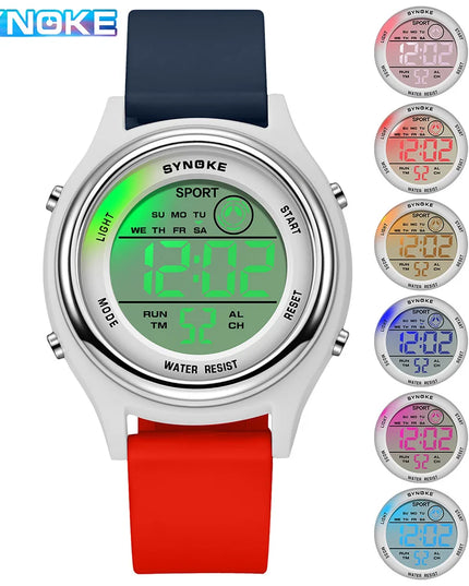SYNOKE Colorful Children Seven Lights Watches Sport Students Digital Watch For Kids Waterproof Electronic Watch Shock Resist