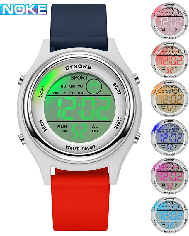 SYNOKE Colorful Children Seven Lights Watches Sport Students Digital Watch For Kids Waterproof Electronic Watch Shock Resist