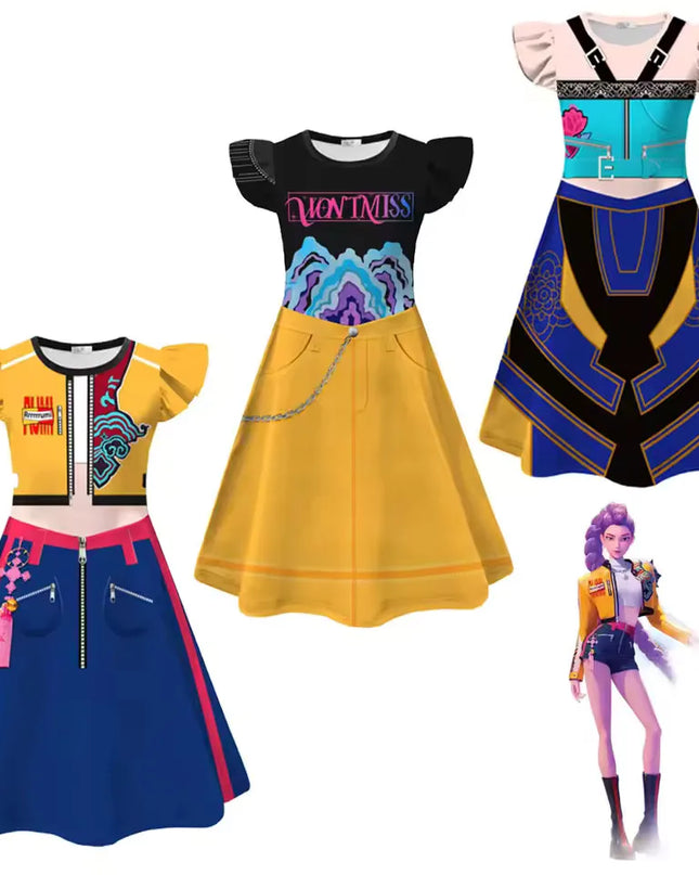 Kids KPop Demon Hunters Dress Clothes Cosplay Costume Girls Cartoon Rumi Dresses Children Casual Girl Dress Halloween Xmas Party