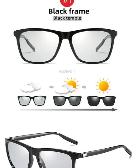 Classic Fishing Sunglasses Men Polarized Metal Square Frame UV400 Photochromic Goggles Women Driving Discoloration Eyewear