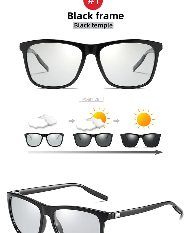 Classic Fishing Sunglasses Men Polarized Metal Square Frame UV400 Photochromic Goggles Women Driving Discoloration Eyewear