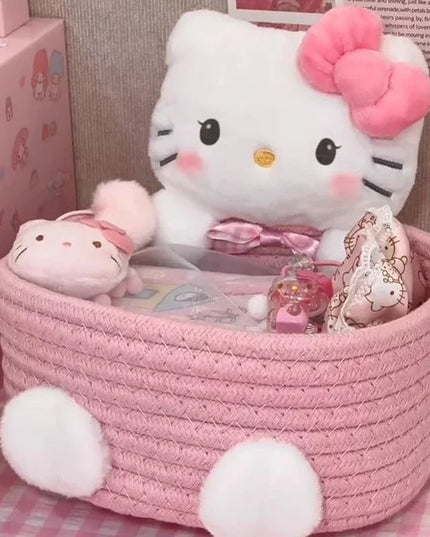 Japanese Kawaii Hello Kitty Storage Basket Cute Harajuku Charm Cosmetics Toys Storage Box Bedroom Decoration Birthday Gift Pink