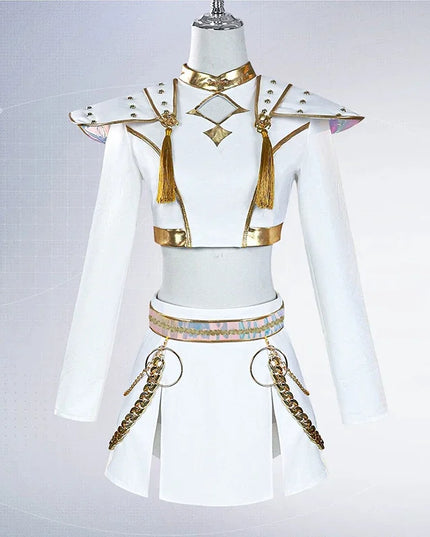 KPop Rumi Mira Zoey White Singing Suit Women Girls Halloween Party Role Playing Outfit Cosplay Costume Wig for Adult Children