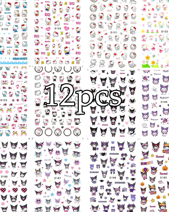 12sheet Cartoon Stitch Angel Nail Stickers Set Multiple Action Kawaii Stitch Nail Art Decals Adhesive Kids Manicure Decorations