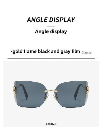 Curved One-Piece Sunglasses, Frameless Square Cut-Edge Design, UV400 Protection, Women's High-End Street Style
