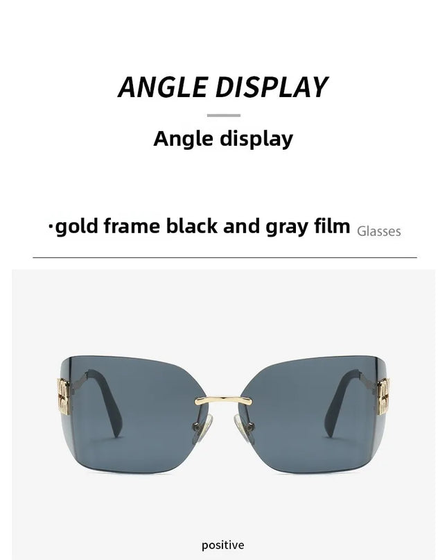 Curved One-Piece Sunglasses, Frameless Square Cut-Edge Design, UV400 Protection, Women's High-End Street Style