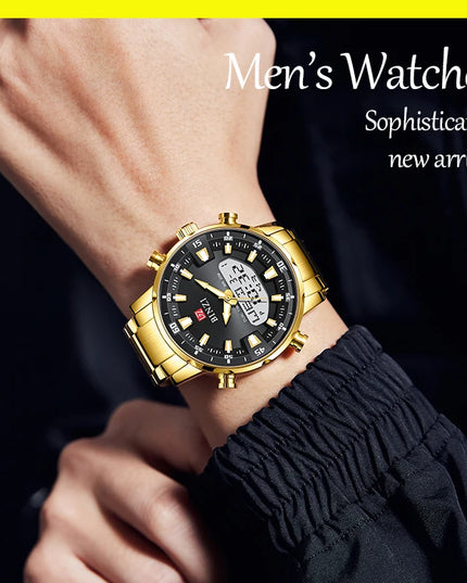 Men Watches 2025 Top Brand Luxury relogio masculino Gold Stainless Steel Band Wrist Watch For Male Clock Men Dual Display watch