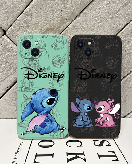 Disneys Super Cute Stitchs Couple Case For iPhone 16 15 14 13 12 11 Pro Max Mini X XR XSMAX 8 7 6S Plus Cover With Hand Strap