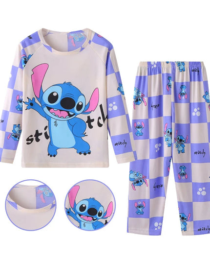New Spring Children's Clothing Sets Stitch Angel Boy Sleepwear Long sleeved pants Clothes Kids Pajamas Set Baby Girls Pyjamas