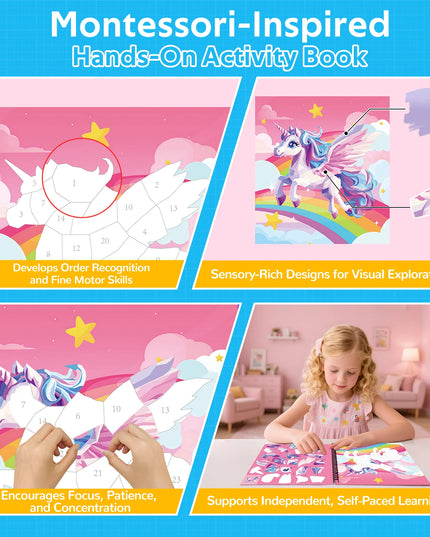 Montessori Sticker Book By Number For Kids Ages 3-8, Educational Busy Puzzle Book With Story, Creative Toys For Toddlers Gift