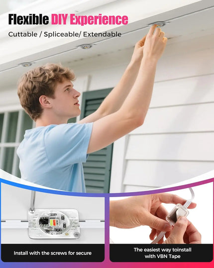 LED Permanent Outdoor Lights IP65 Waterproof RGBIC Eave Lights With Remote for Christmas New Year Roof DIY Holiday String Light