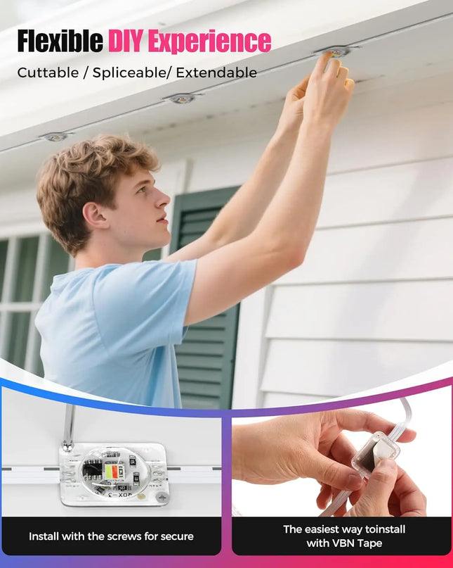 LED Permanent Outdoor Lights IP65 Waterproof RGBIC Eave Lights With Remote for Christmas New Year Roof DIY Holiday String Light