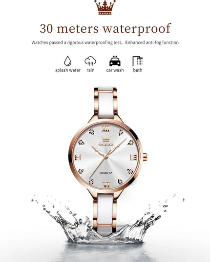 OLEVS 5872 Woman Watches Imported Japan Quartz Movement Waterproof Watch for Women Elegant Ceramic Strap Ladies Wristwatch Gifts