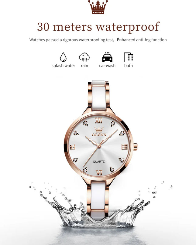 OLEVS 5872 Woman Watches Imported Japan Quartz Movement Waterproof Watch for Women Elegant Ceramic Strap Ladies Wristwatch Gifts