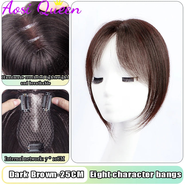 AOSI Synthetic Eight-character Bangs Wig For Women With High Hair Volume And High Skull Covering Gray Hair Replacement Wig