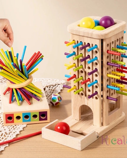 Montessori Game Wooden Stick Tower Toy With Sticks Dice Motor Skills Development Stick Counting Math Educational Toy For Kids