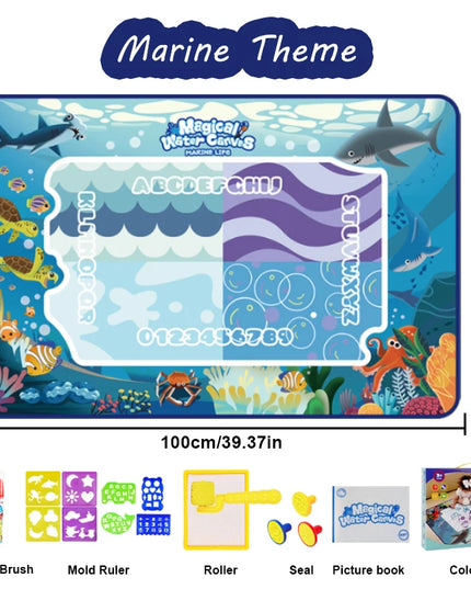 100*80CM Magic Water Doodle Mat for Kids - Reusable Waterproof Drawing Board with Magic Pens, Educational Art Toy for kids