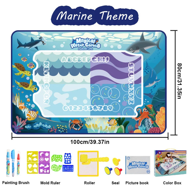 100*80CM Magic Water Doodle Mat for Kids - Reusable Waterproof Drawing Board with Magic Pens, Educational Art Toy for kids
