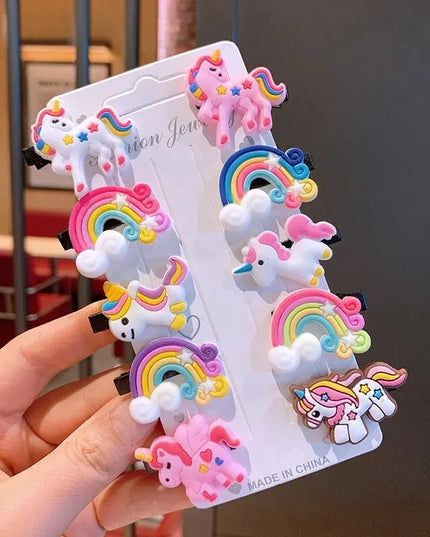 10PCS/Set New Girls Cute Cartoon Unicorn Hair Clips Kids Lovely Hairpins Ice Cream Headband Barrettes Fashion Hair Accessories