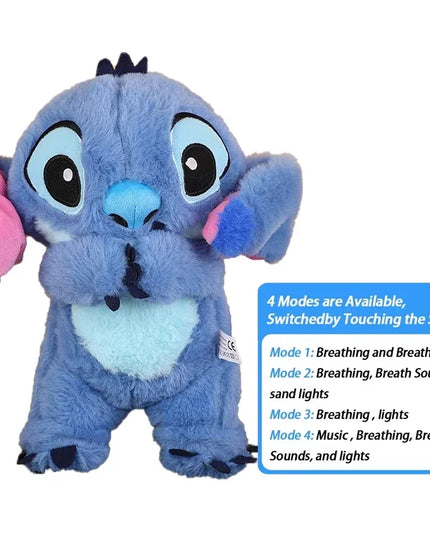 Pink Angel Stitch Plush Doll - Breathing Light & Music, Cute Anime Soothe Toy for Babies/Kids, Ideal Christmas/Birthday Gift